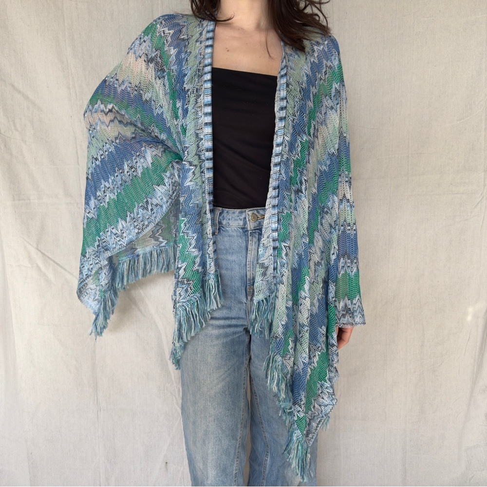 Orange Label Missoni Knit ZigZag Patterned Women's Poncho Shawl